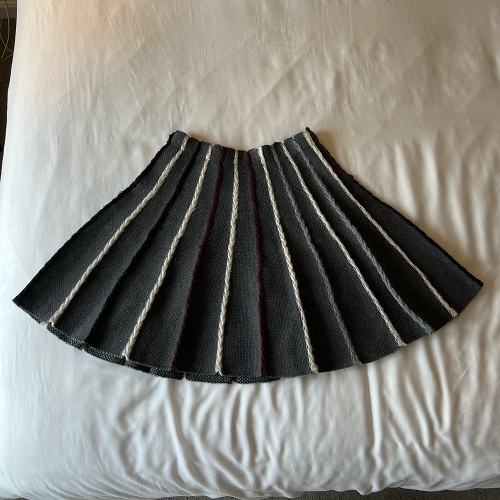 Anthropologie Black Skater Circle Knit Skirt with Cream Stripes